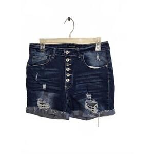 Elite Jeans Women's Distressed Denim Shorts with Button Fly
